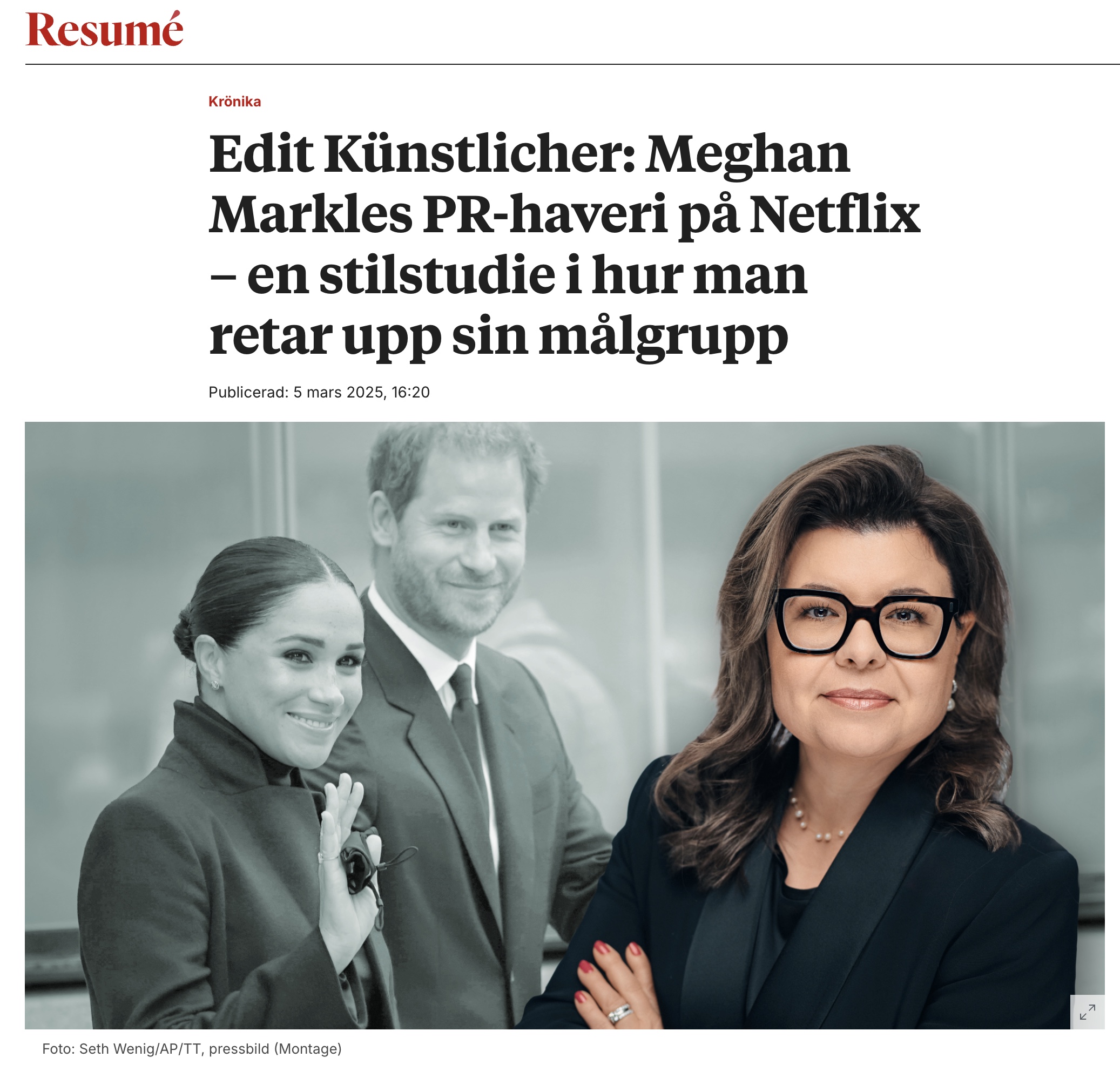 Featured image for “Edit Künstlicher om Meghan Markles personliga varumärke i Resumé”